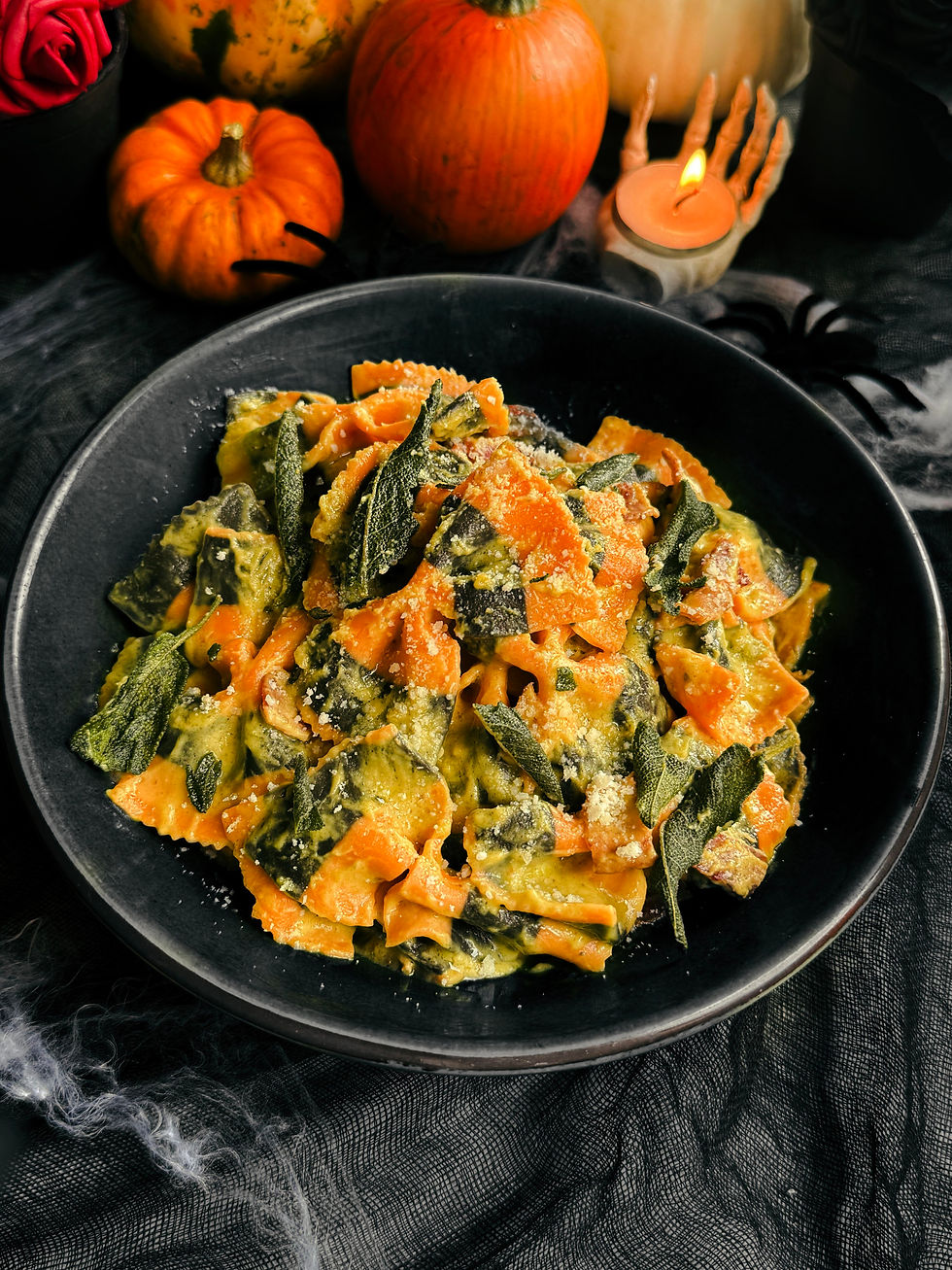 SPOOKY GHOST CHILLI ROASTED PUMPKIN AND PANCETTA PASTA