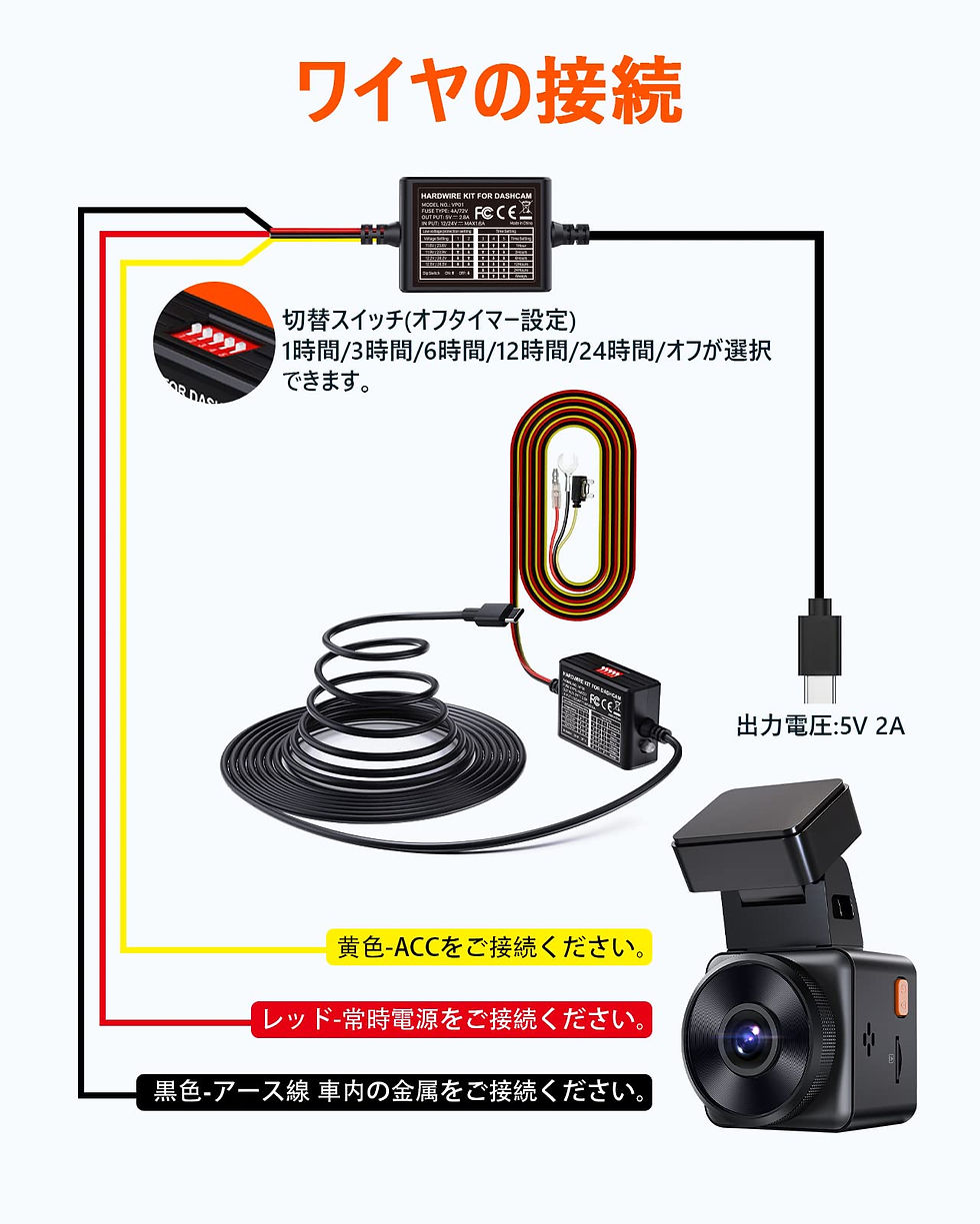 VANTRUE N4ドライブレコーダー常時電源ケーブル付き VANTRUE N4/E1/E2/N2S/X4S/X4S DUO/T3 直結電源ケーブル 3芯常時