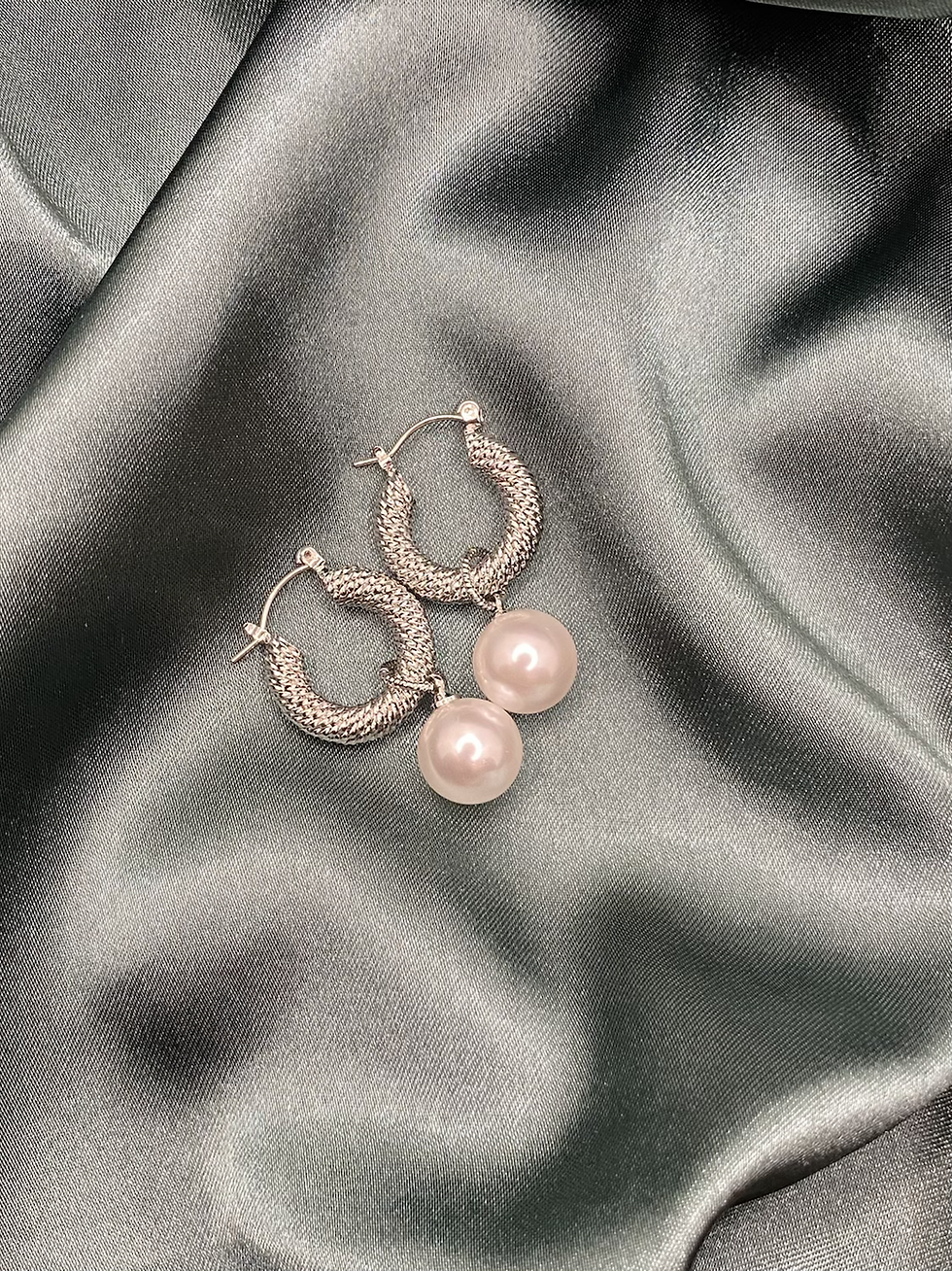 İnci Sallantılı Çelik Küpe