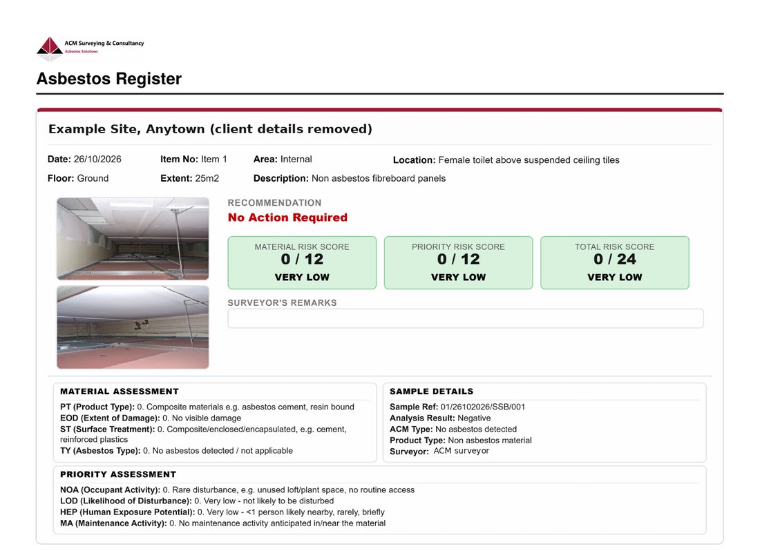 Example page from an ACM asbestos register