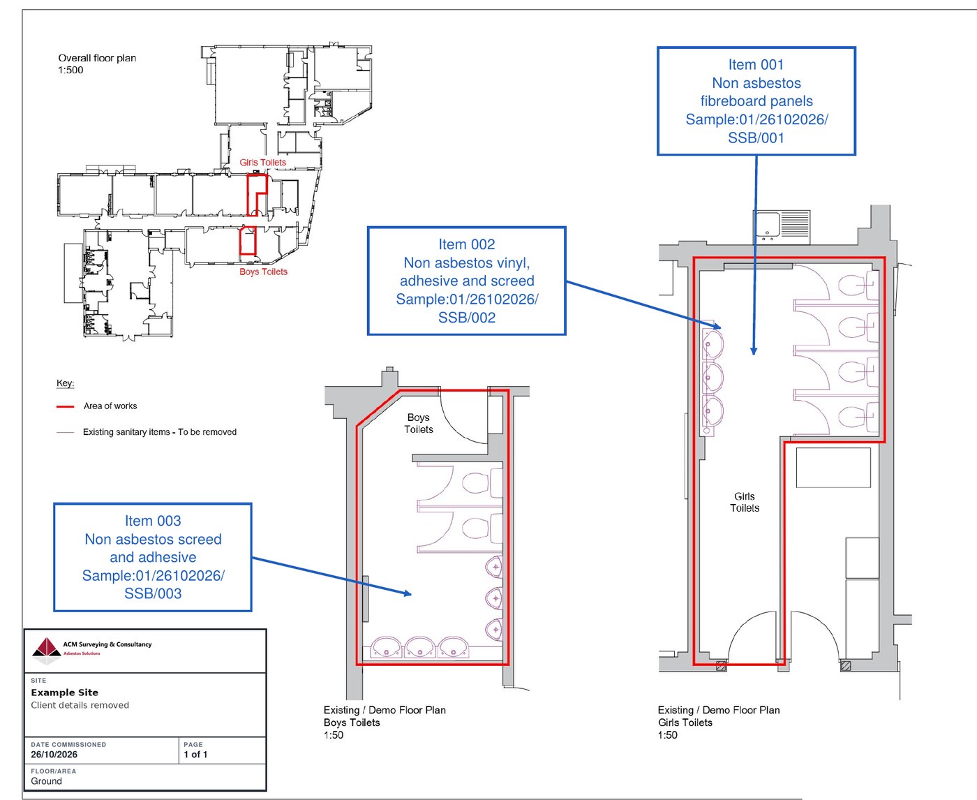 Example floor plan with each sampled item marked in a numbered callout box