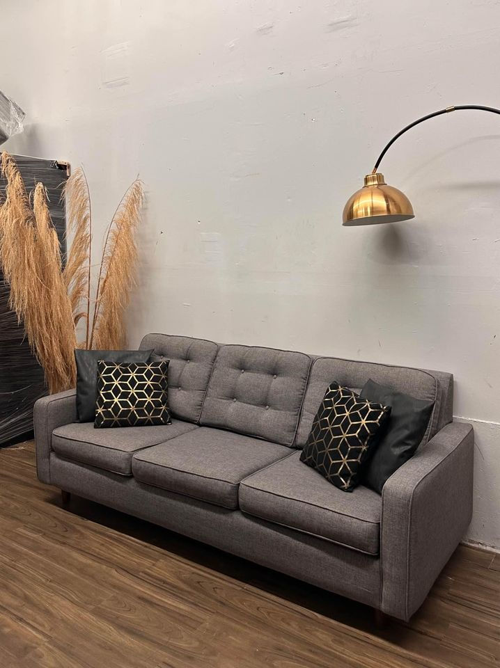 Crate and Barrel Grey Couch 3 Seater Modern