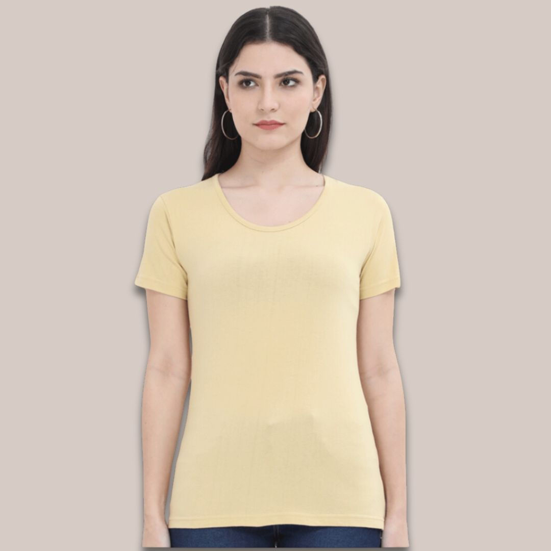 Classic Beige Round Neck Half Sleeve Plain Tee