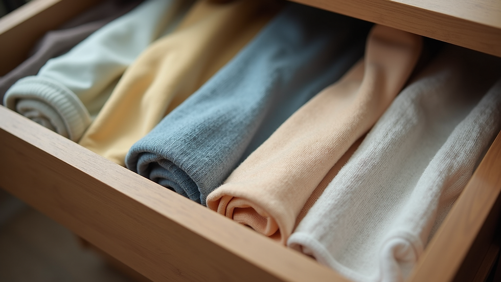 Close-up view of neatly folded comfortable clothing in a drawer