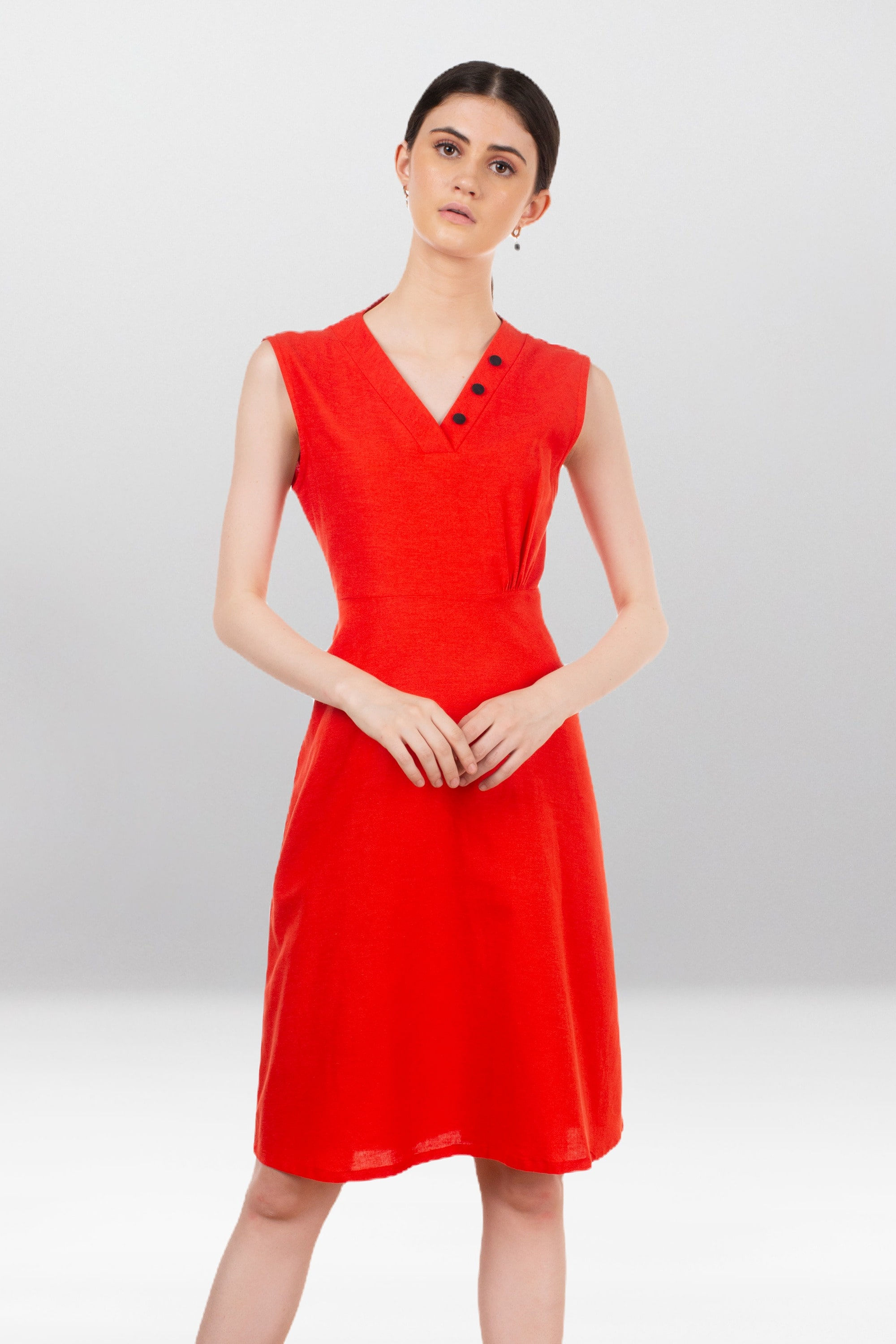 CORAL CRUSH A-LINE DRESS FRONT VIEW