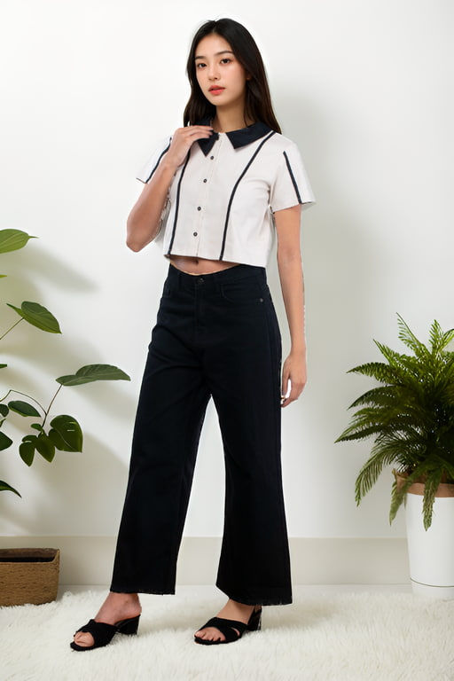100% cotton Beige Peter Pan Collar Shirt