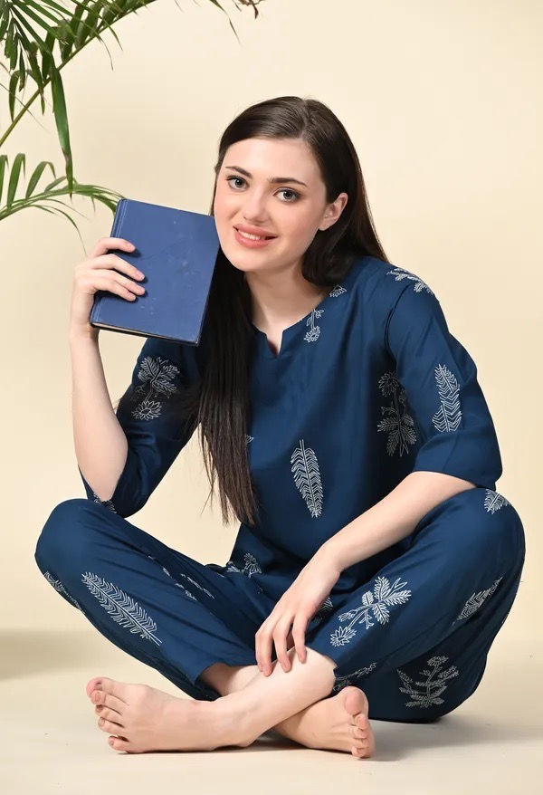 Teal Floral Print Top & Pyjamas Nightwear Set