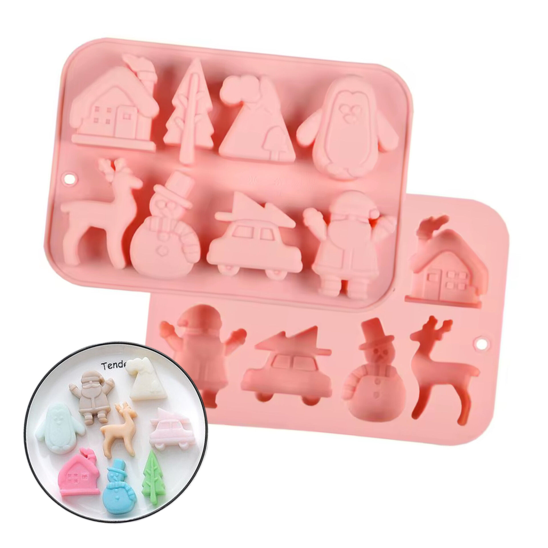 Molde silicón reno árbol carritos x8