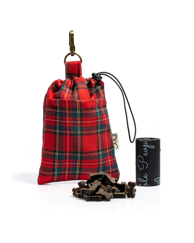 Pochette textile écossais rouge avec croquettes