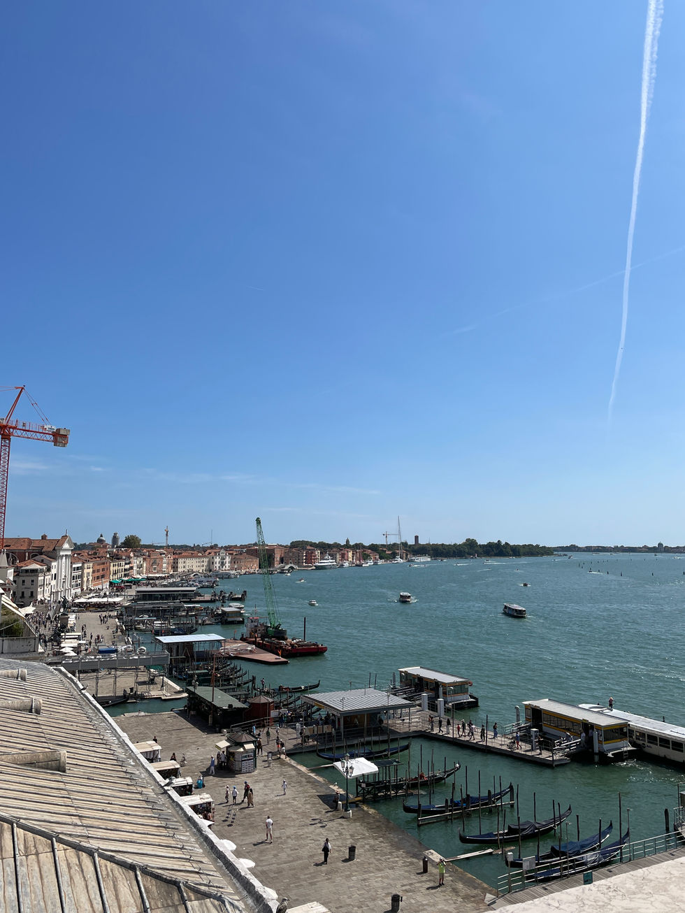 Panoramic view of Venice’s lagoon and waterfront docks.