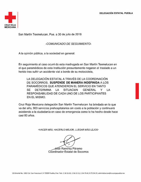 Cruz Roja inhabilita por tiempo indefinido a paramédicos tras el caso de omisión Texmelucan