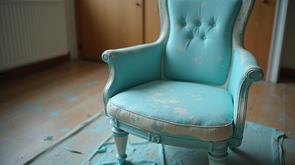 Close-up view of a vintage chair being restored with fresh paint