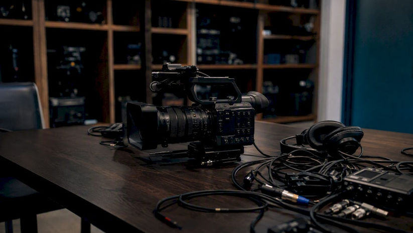 Video production equipment on desk