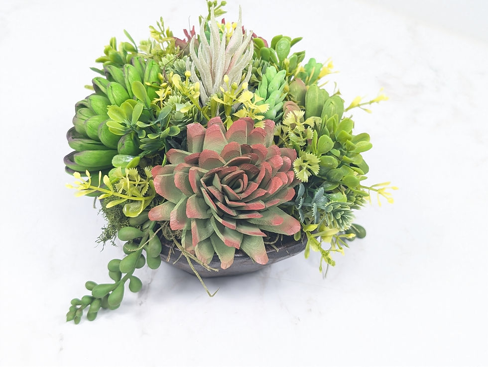 Thumbnail: Wood round bowl filled with wooden succulents