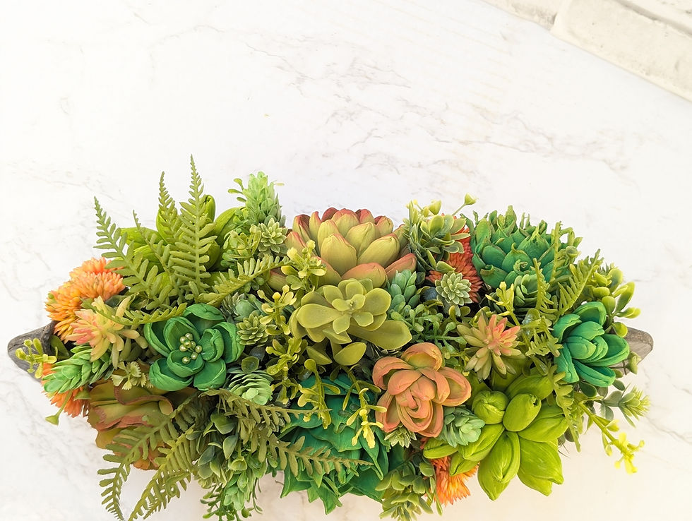 Artificial succulent wreath, lush greens and oranges