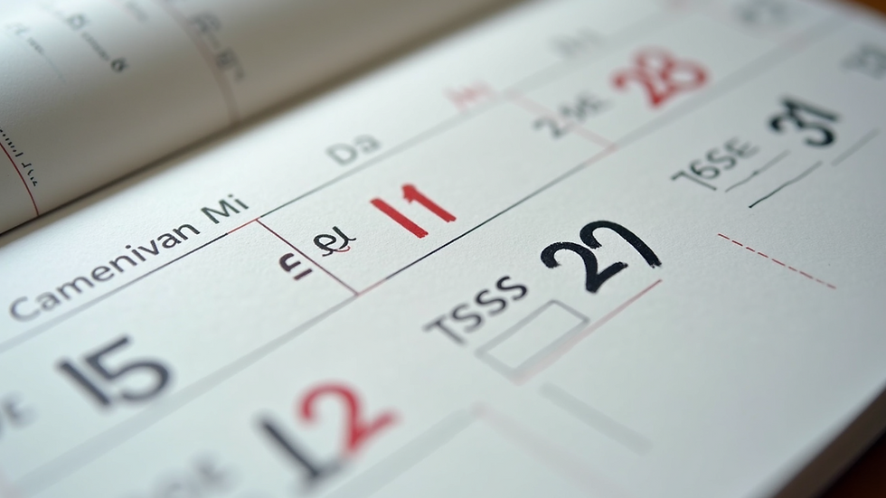 Close-up view of a calendar with important dates marked