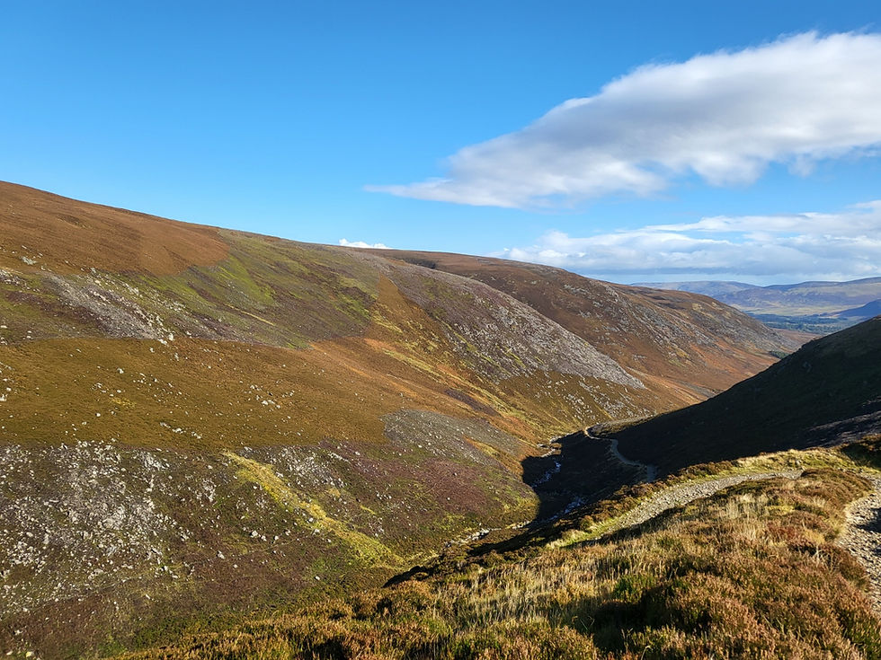 View down a barren valley