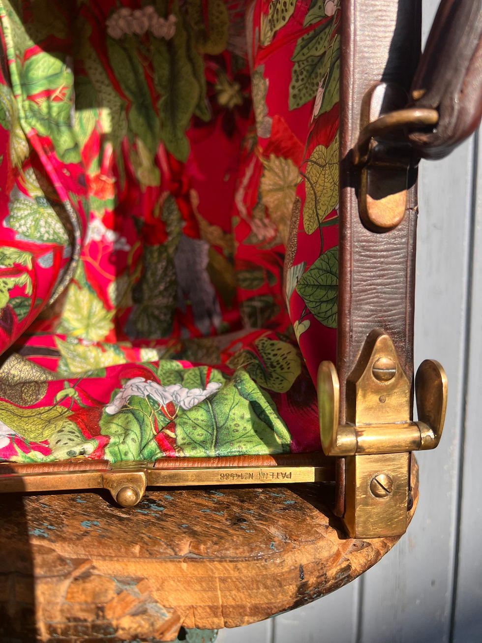 Thumbnail: Restored original Victorian Gladstone bag with bright pink  floral velvet lining
