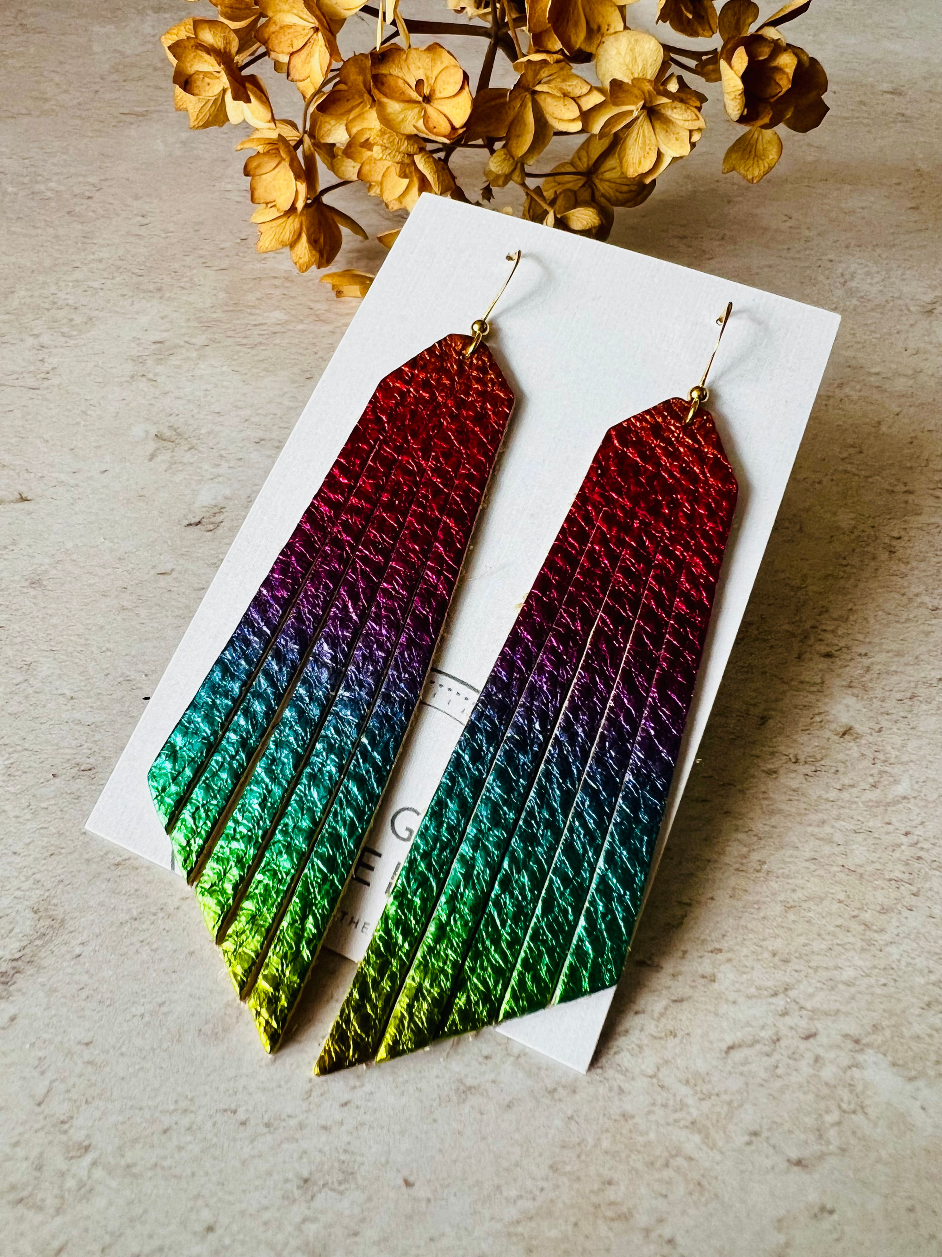 Pride - Long tassel lightweight, leather earrings, cowgirl style, hypoallergenic earrings