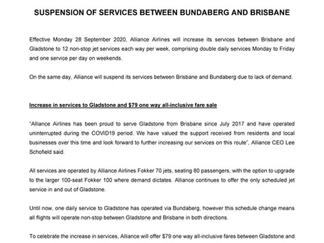 Alliance Airlines increases non-stop services between Gladstone and Brisbane