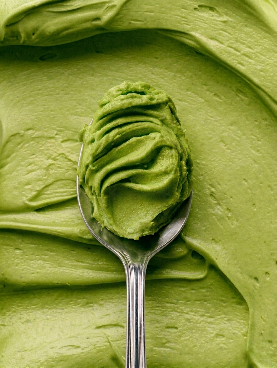 Spoon of green matcha gelato in Christchurch.