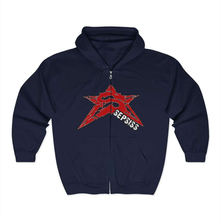Star Hoodie Unisex Zip-Up (navy front)