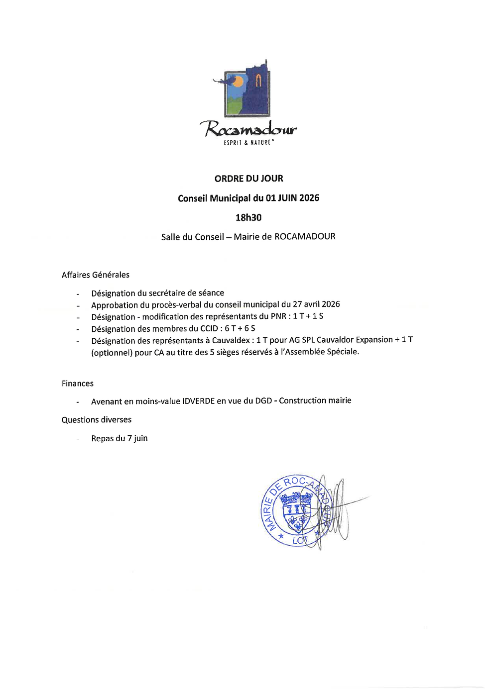 CONSEIL MUNICIPAL DU 1 JUIN
