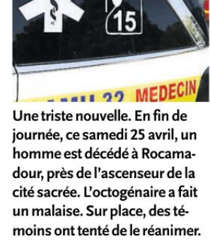 Un octogénaire décède après un malaise
