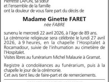 Ginette FARET nous a quittés