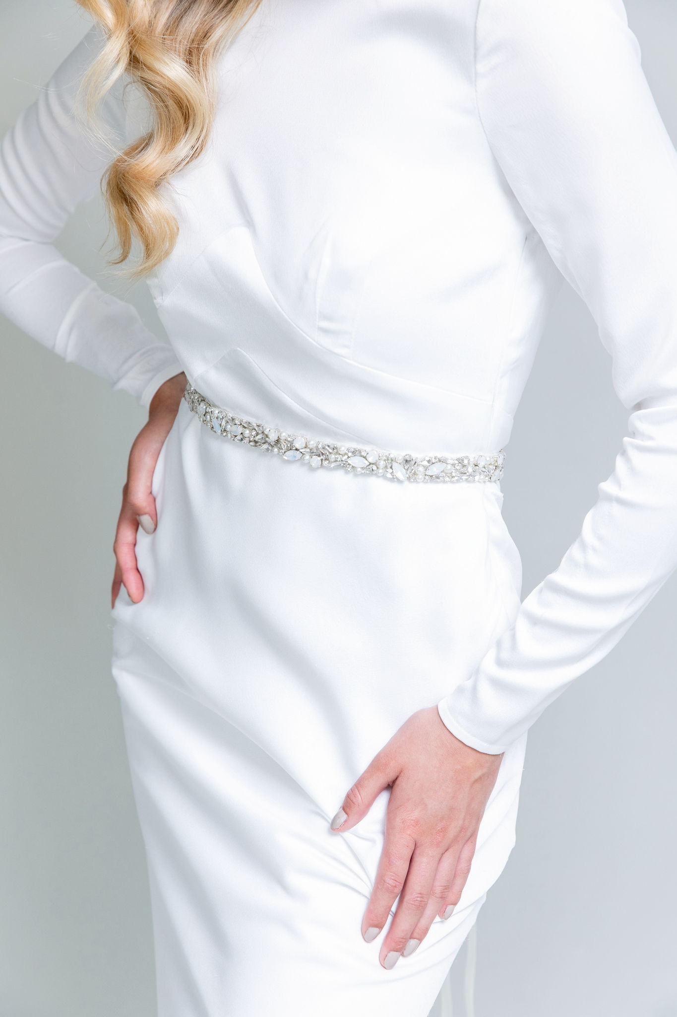 NELLIE Wedding Dress Belt with Clear Crystals, Opals and Pearls
