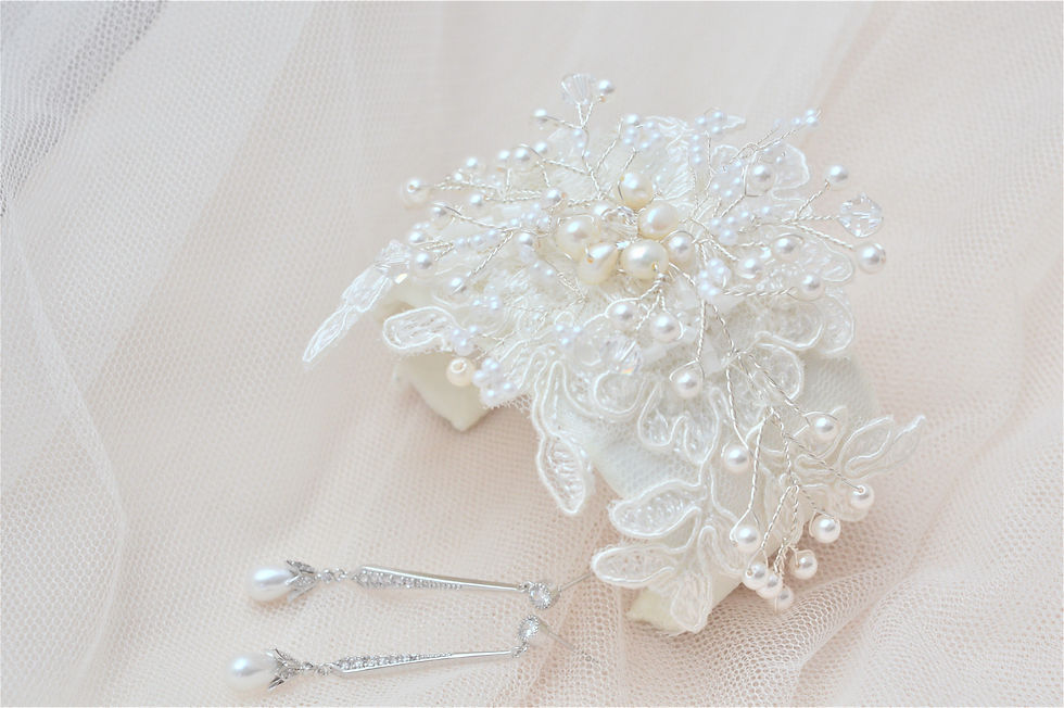 Thumbnail: ROSIE Exquisite Lace Swarovski Pearl and Crystal  Bridal Cuff