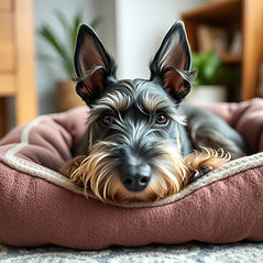 miniature Schnauzer relaxing in his dog bed.jpg