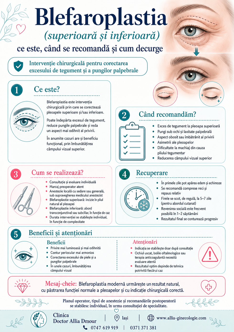 Blefaroplastia, infografic, Clinica Doctor Allia Dmour Iași
