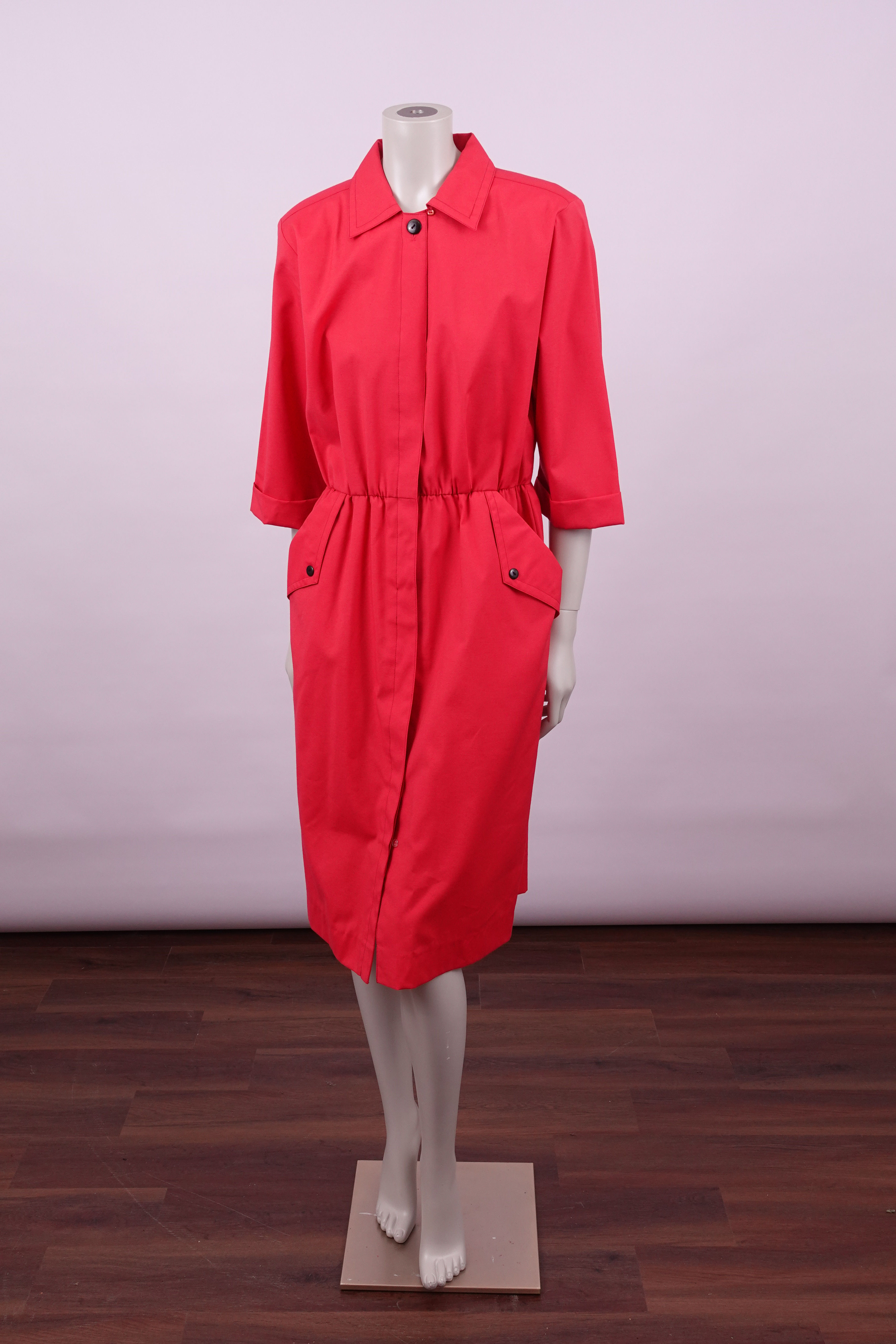Red Shirtdress with Pronounced Pockets