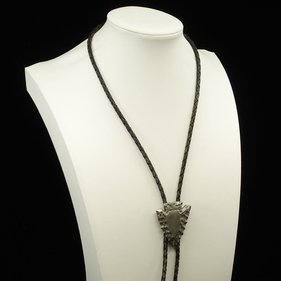 Thumbnail: Bolo Tie | 70s Pewter Chiseled Edged Arrowhead Silhouette