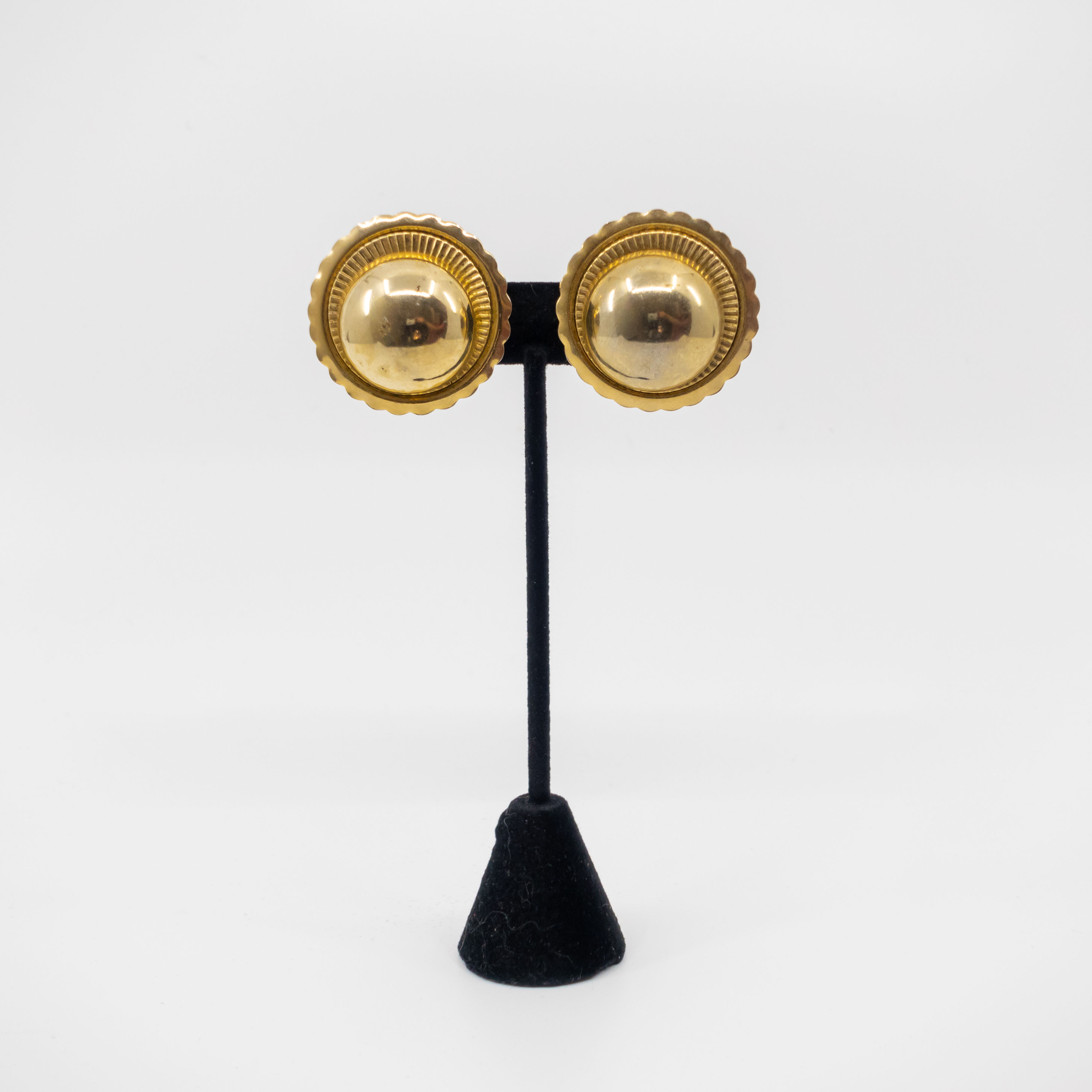 Round Gold Clip On Earrings with Textured Edges