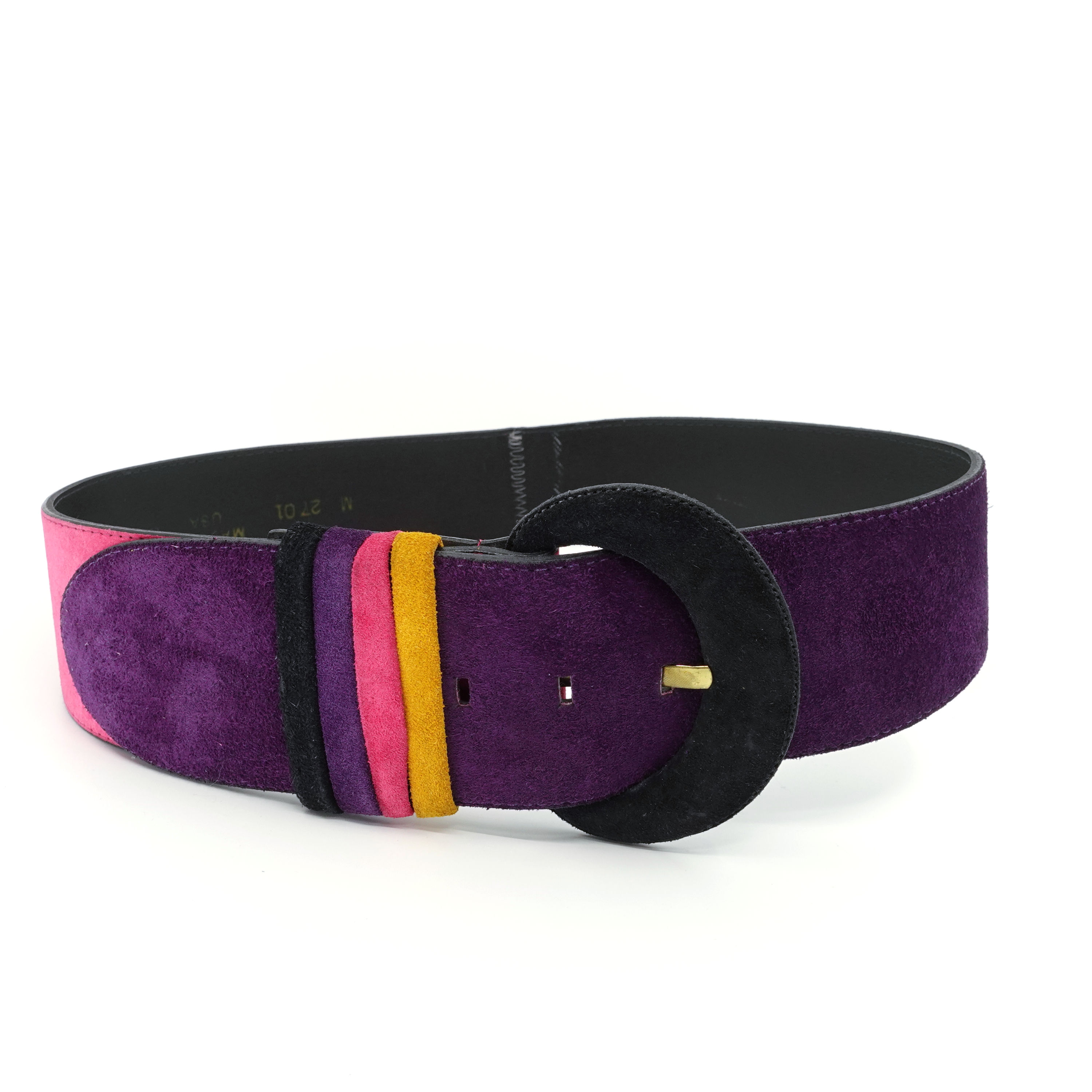 Chunky Pink & Purple Color Blocked Suede Belt