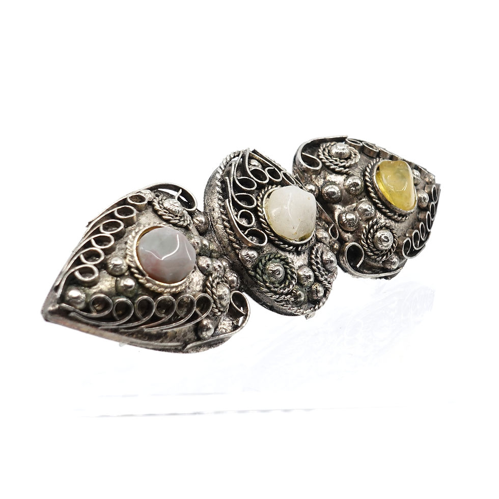 Thumbnail: Silver Hair Accessory with Triple Center Stones in Yellow and White