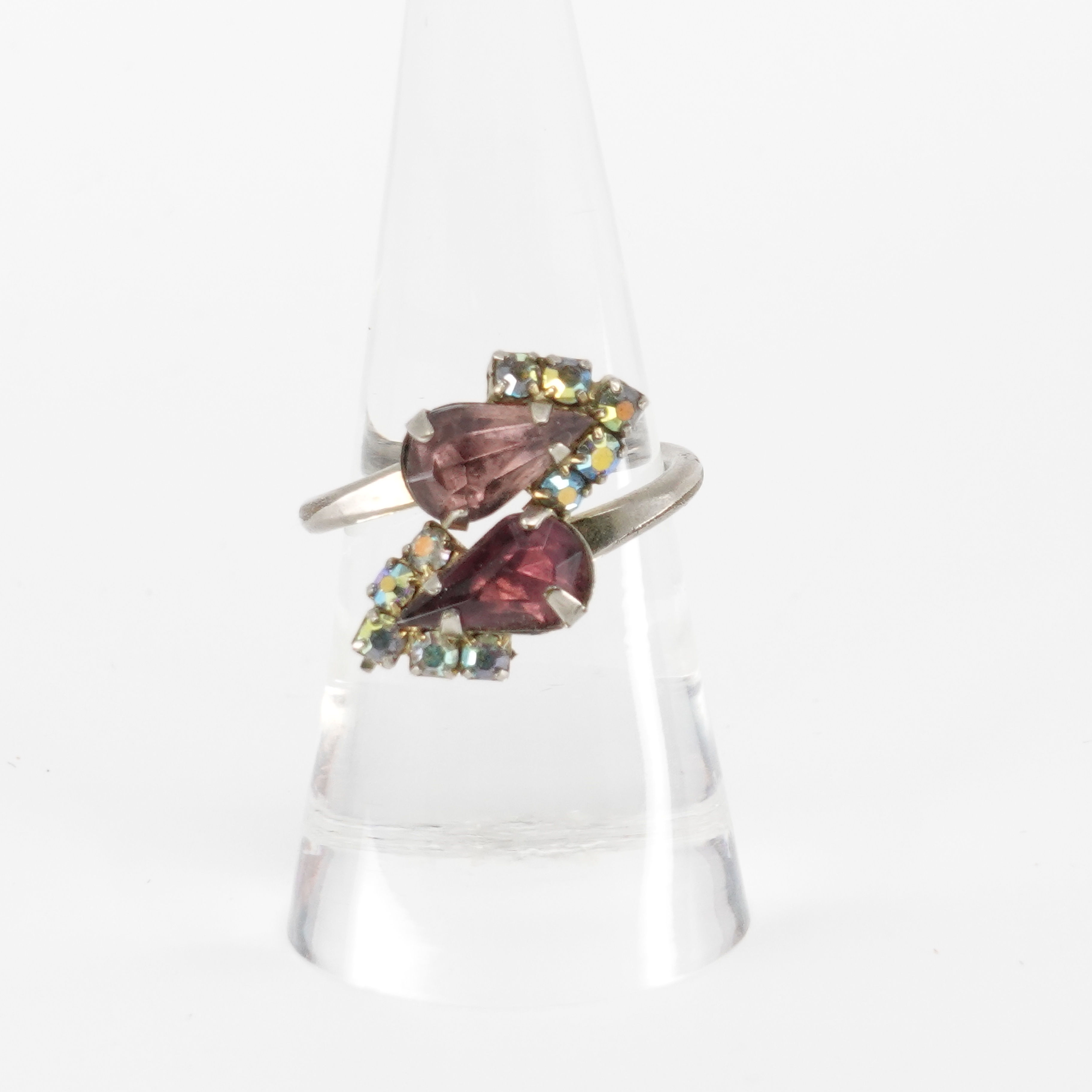Purple Crystal & Rhinestone Toi et Moi Bypass Ring