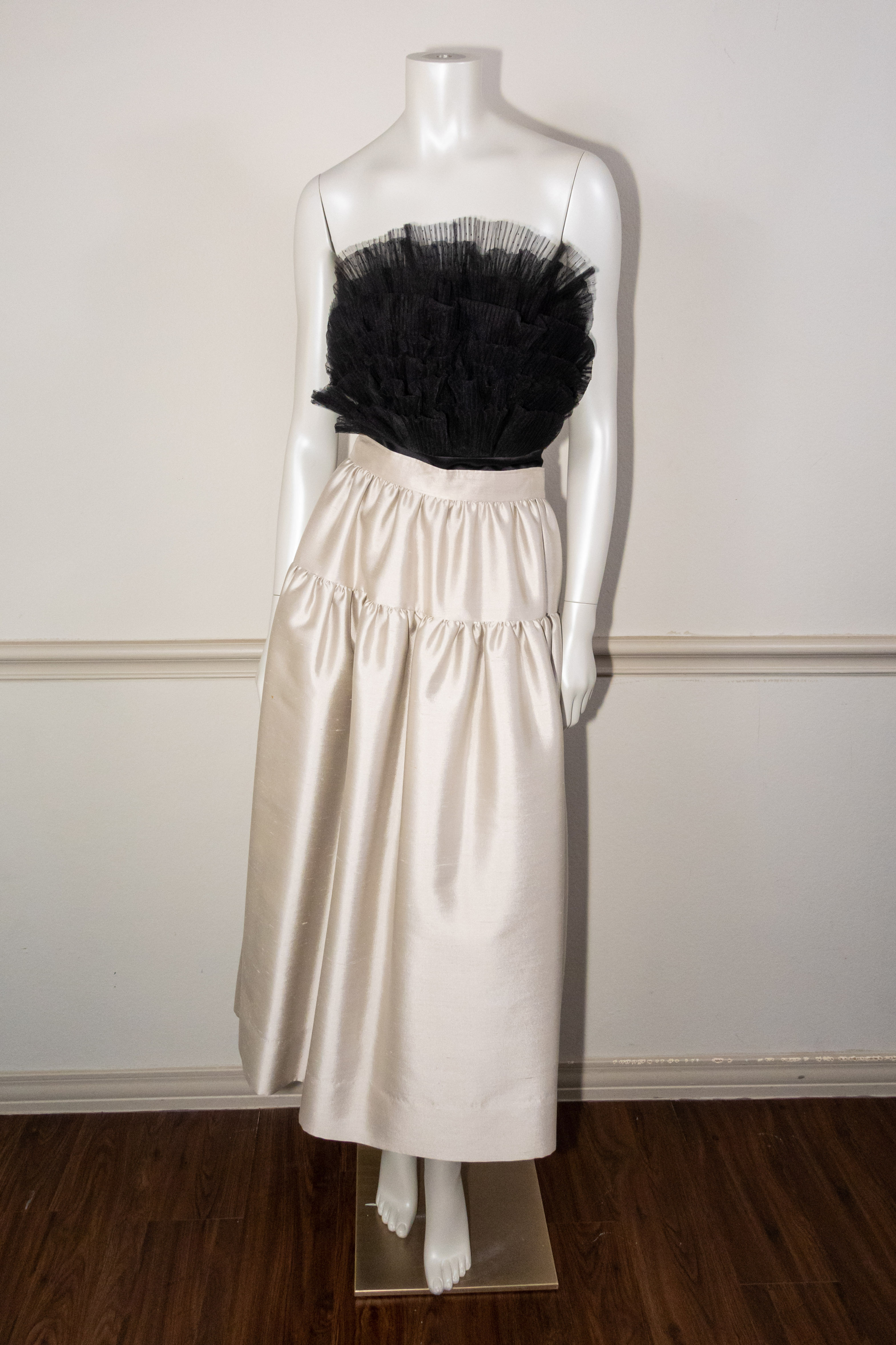 Raw Silk Drop Waist Midi Skirt