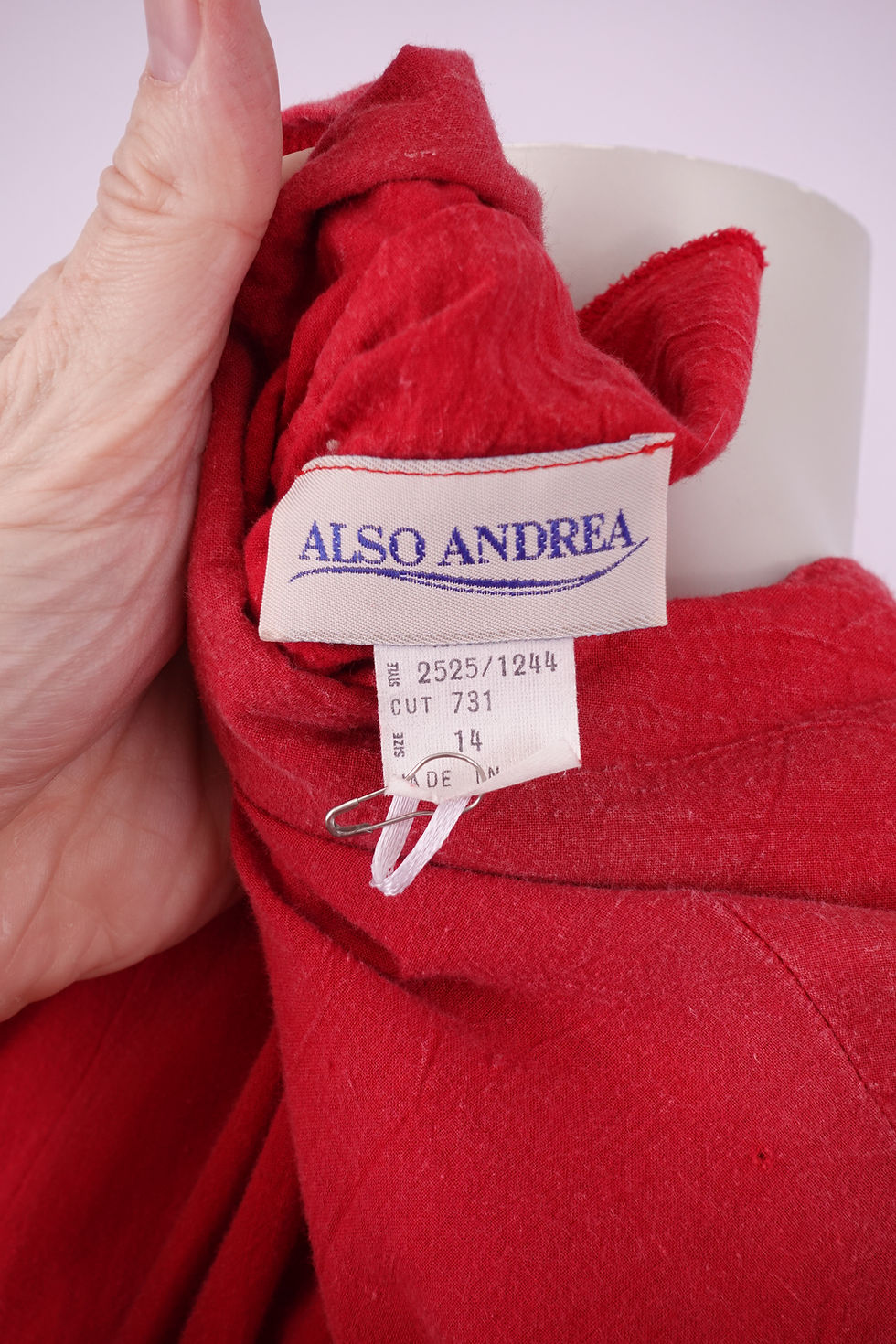 Thumbnail: Relaxed Dolman Sleeved Red Dress with Double Button Bodice