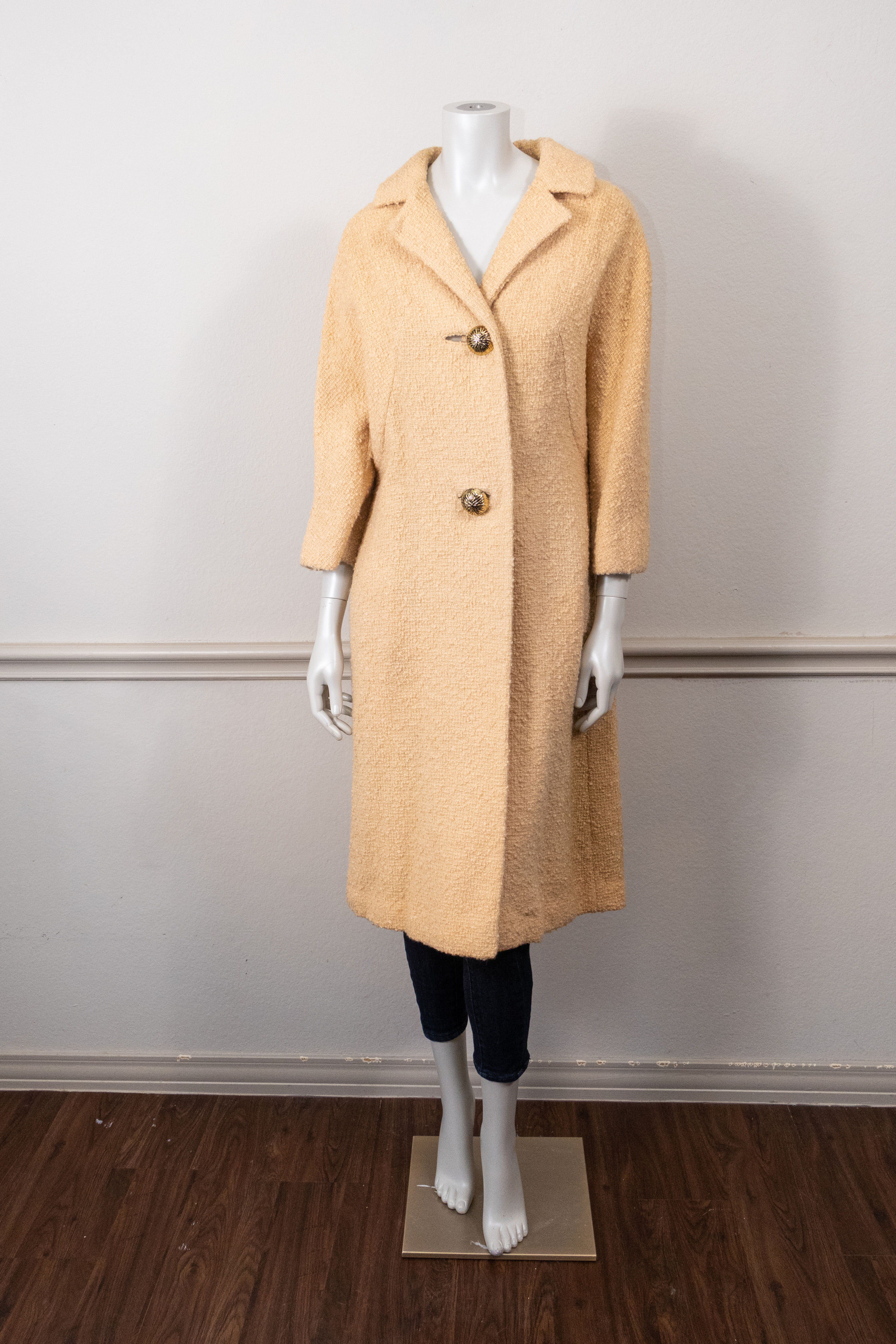 1960s Nubby Tan Coat with Oversized Buttons