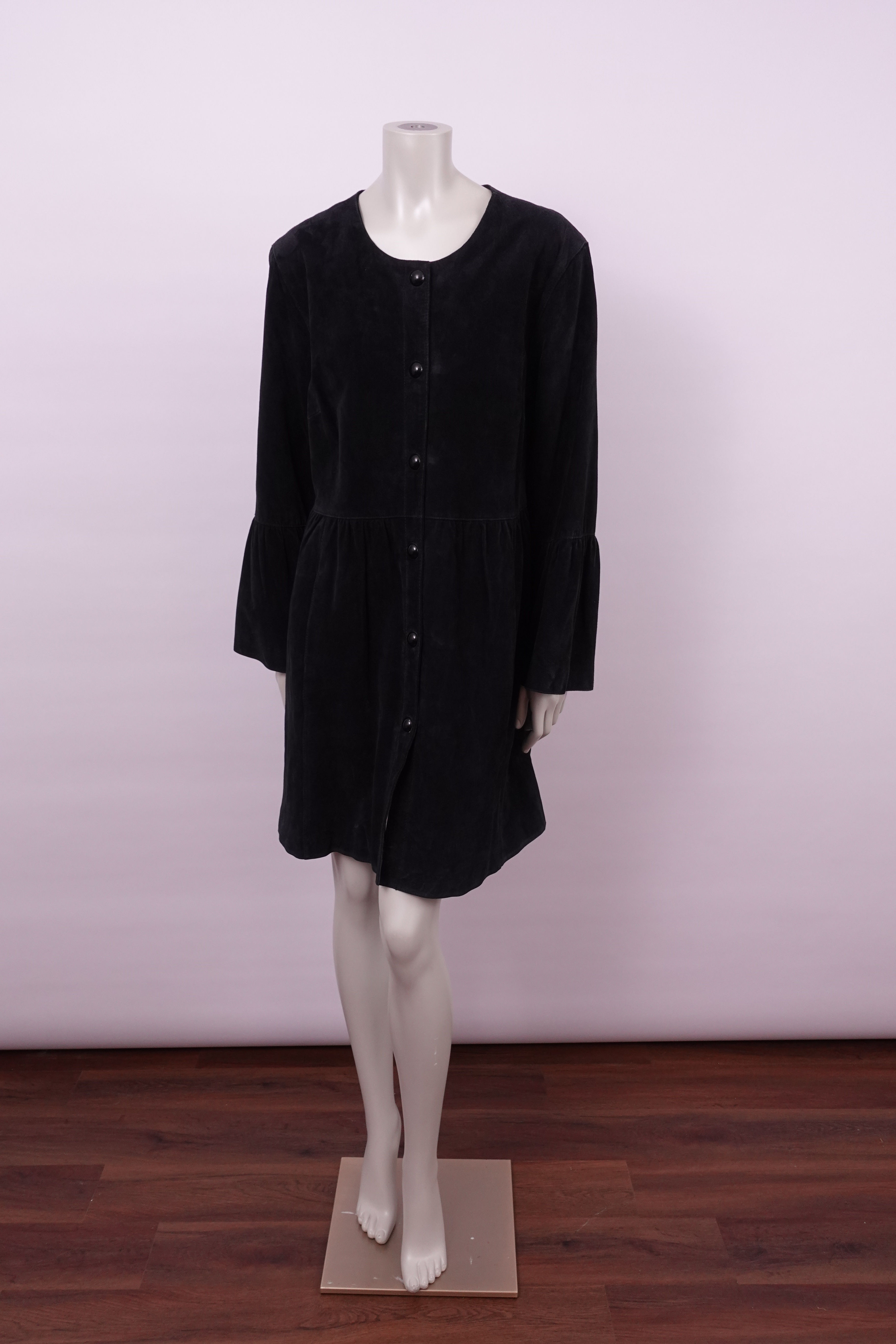 Black Bell Sleeved Suede Dress