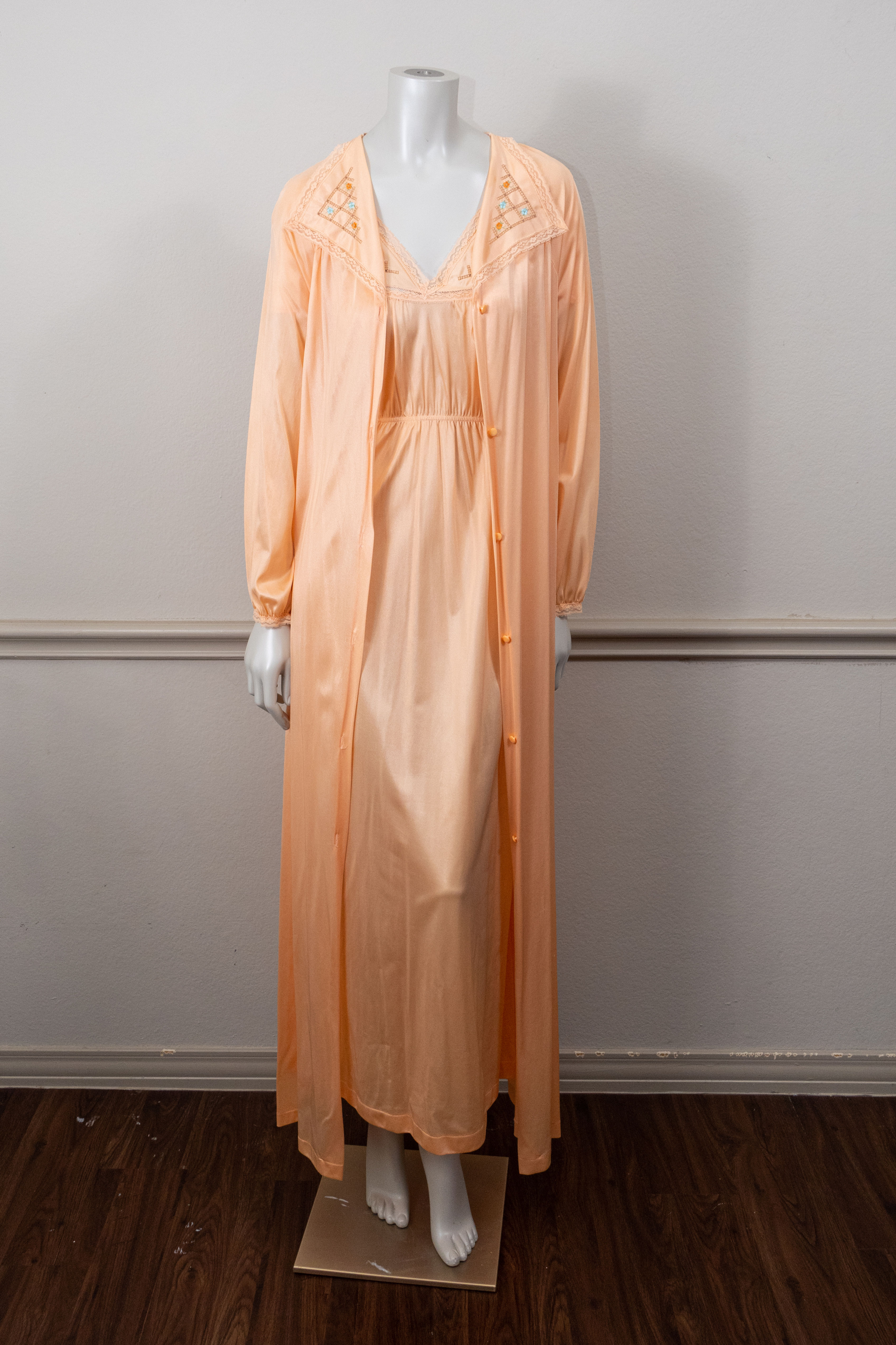 1970s Tangerine Long Nightgown & Robe Set