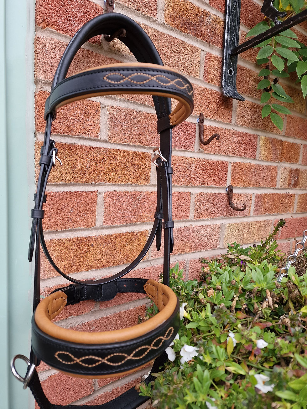 Thumbnail: Double bridles, black or Havana, with clouded toffee lining