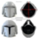 Thumbnail: Trimmed and untrimmed examples of the Mynock's Den Mandalorian "Recon V2" Resin Cast Helmet; inner helmet dimensions shown.