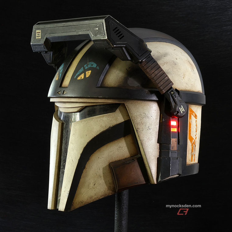 JWS Recon V2 Mandalorian Helmet, fully finished and painted, with Macrobinoculars, by Mynock's Den