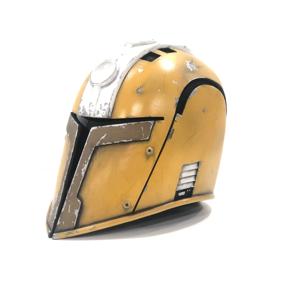 Mynock's Den SWTOR "Foundry" Mandalorian Helmet, front-left view.