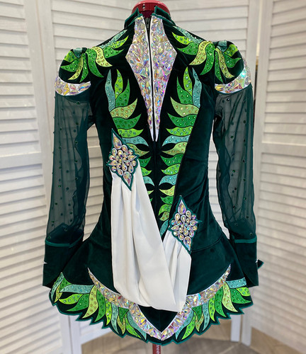 chinese dress ladies Irish Dance NAVY Lycra Skirted Leotard / All in One Lace Sleeves Dress
