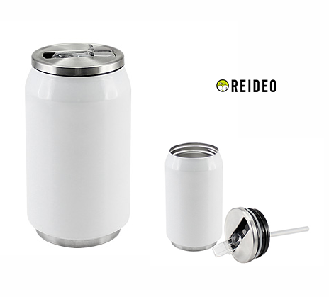 Botella Térmica Blanca de doble pared aislante modelo "Lata", interior de acero inoxidable. Base y Tapa rosca metálica